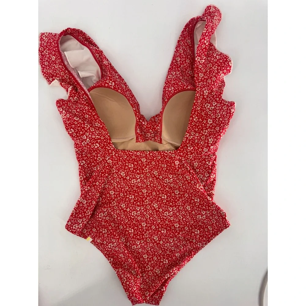 Summersalt The‎ Ruffle Backflip Women Size 12 Red Floral One Piece Swimsuit